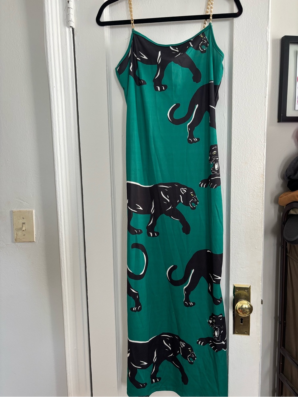 Green Panther Print Slip Dress - Unbranded